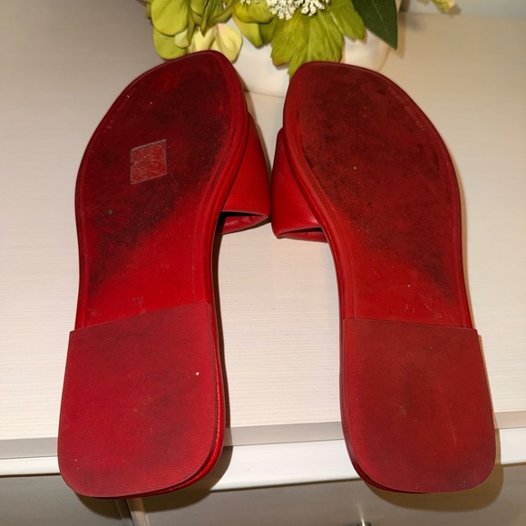 Tory Burch Red Gold Double T Logo Slide Sandals Size 6.5 - Picture 12 of 16